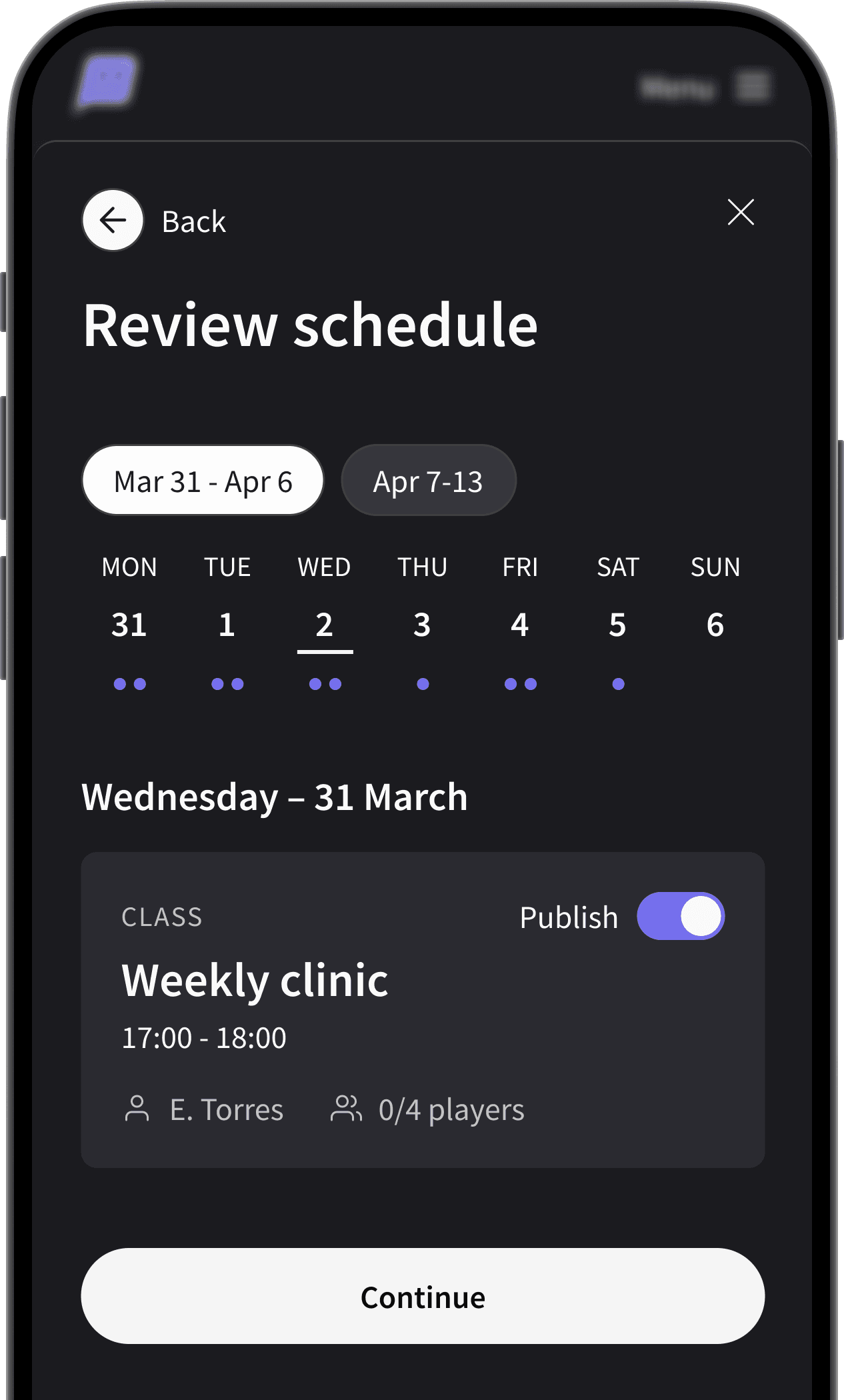 Review schedule screen on a phone mockup