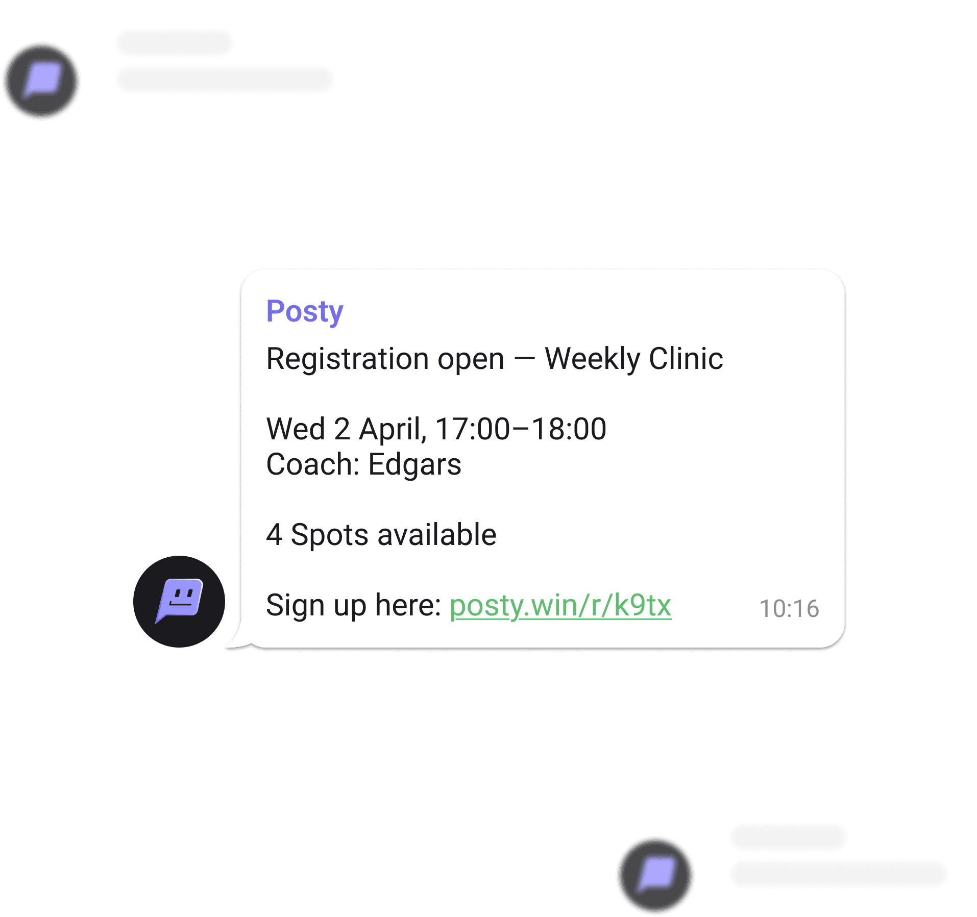 WhatsApp chat with Posty sign-up message